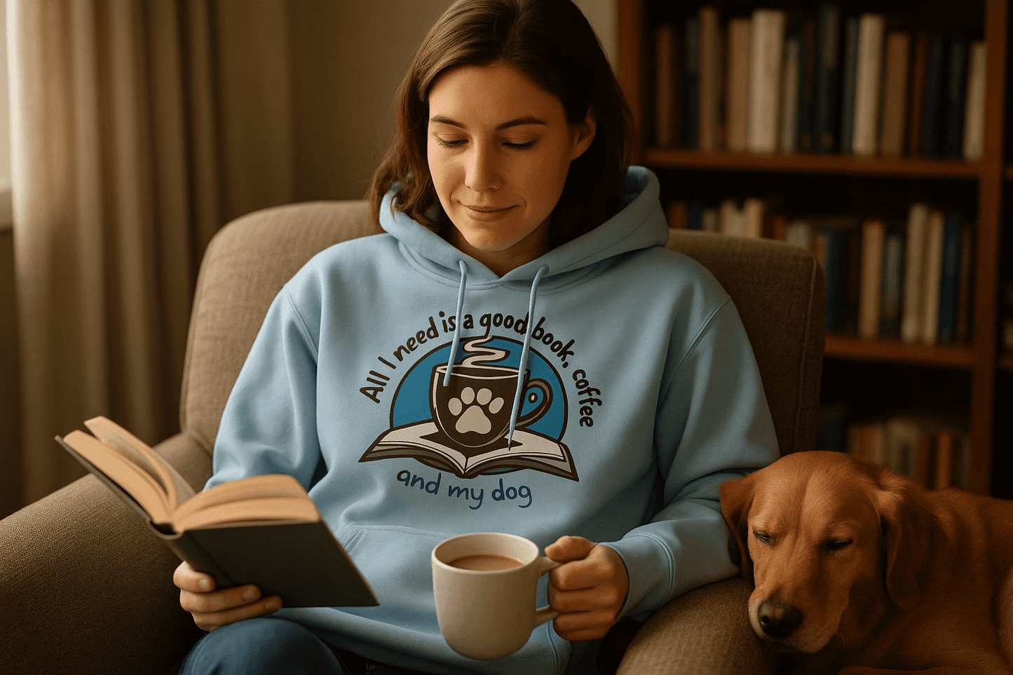 Book Coffee Dog Hoodie Sweatshirt - Bookworm Pet Parent - Purrfect Pet Haven