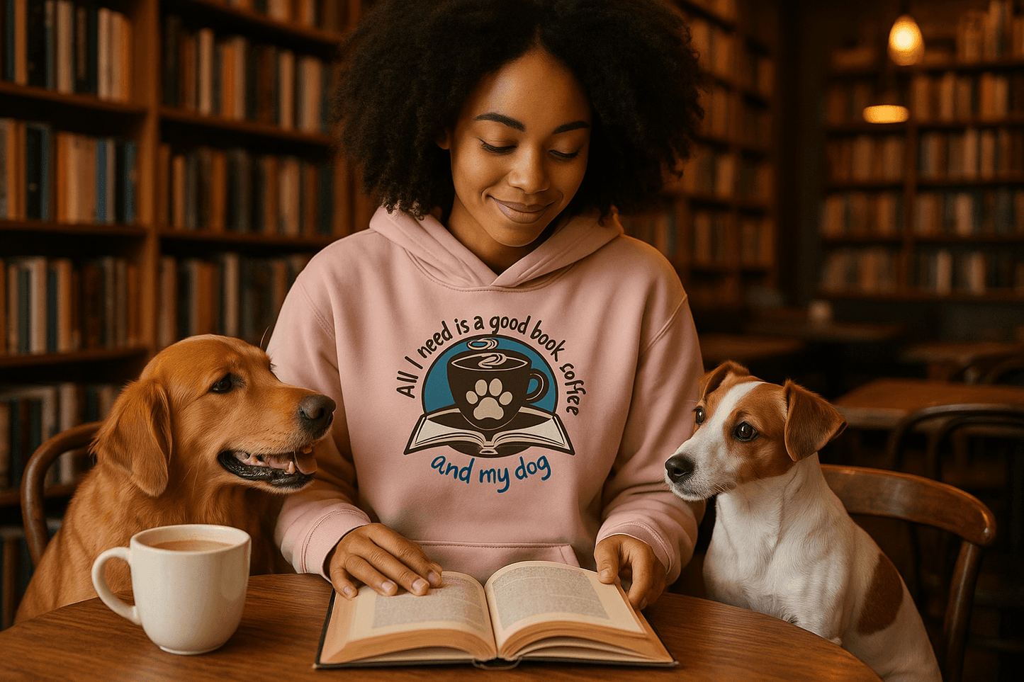 Book Coffee Dog Hoodie Sweatshirt - Bookworm Pet Parent - Purrfect Pet Haven