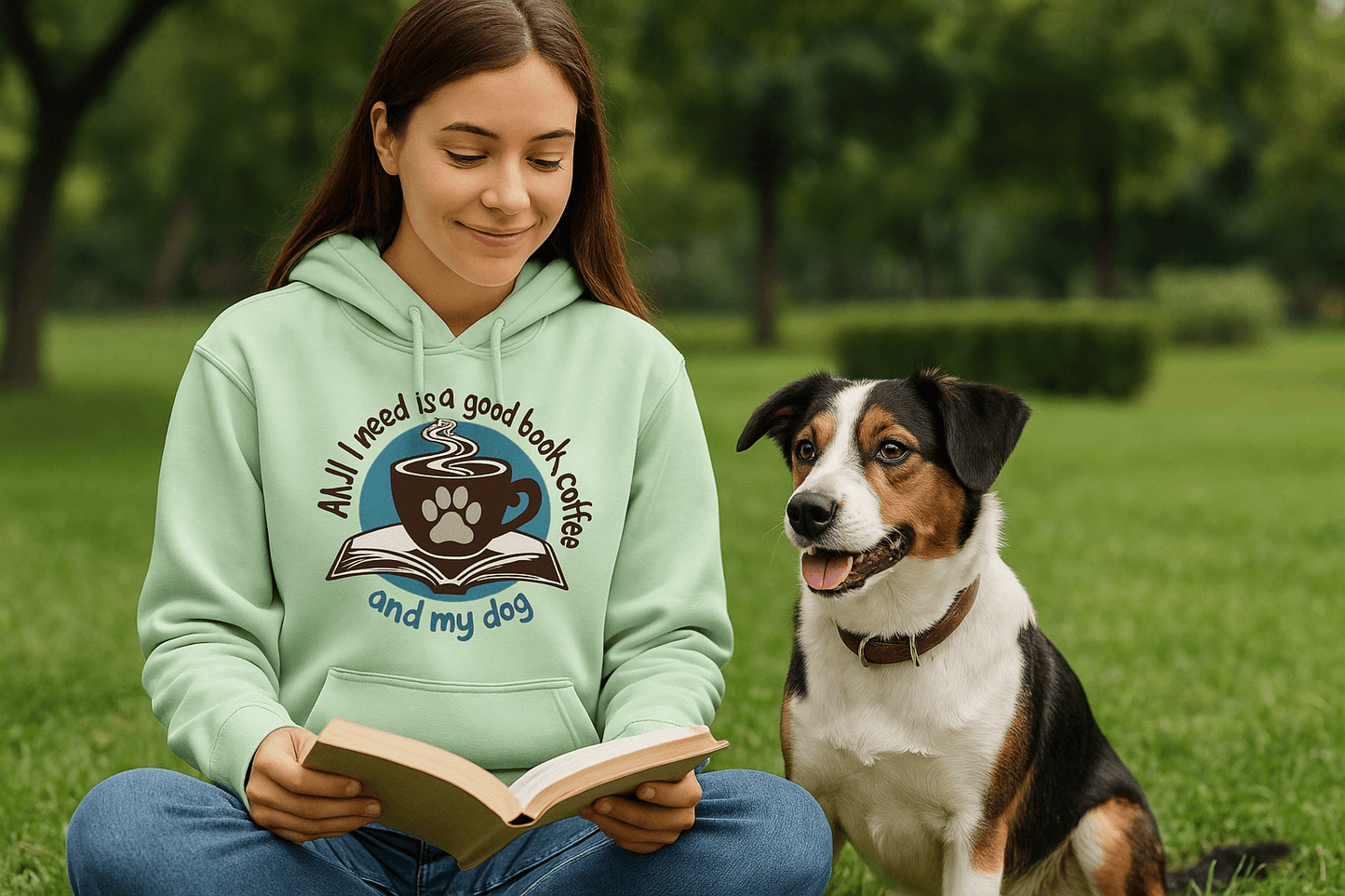 Book Coffee Dog Hoodie Sweatshirt - Bookworm Pet Parent - Purrfect Pet Haven