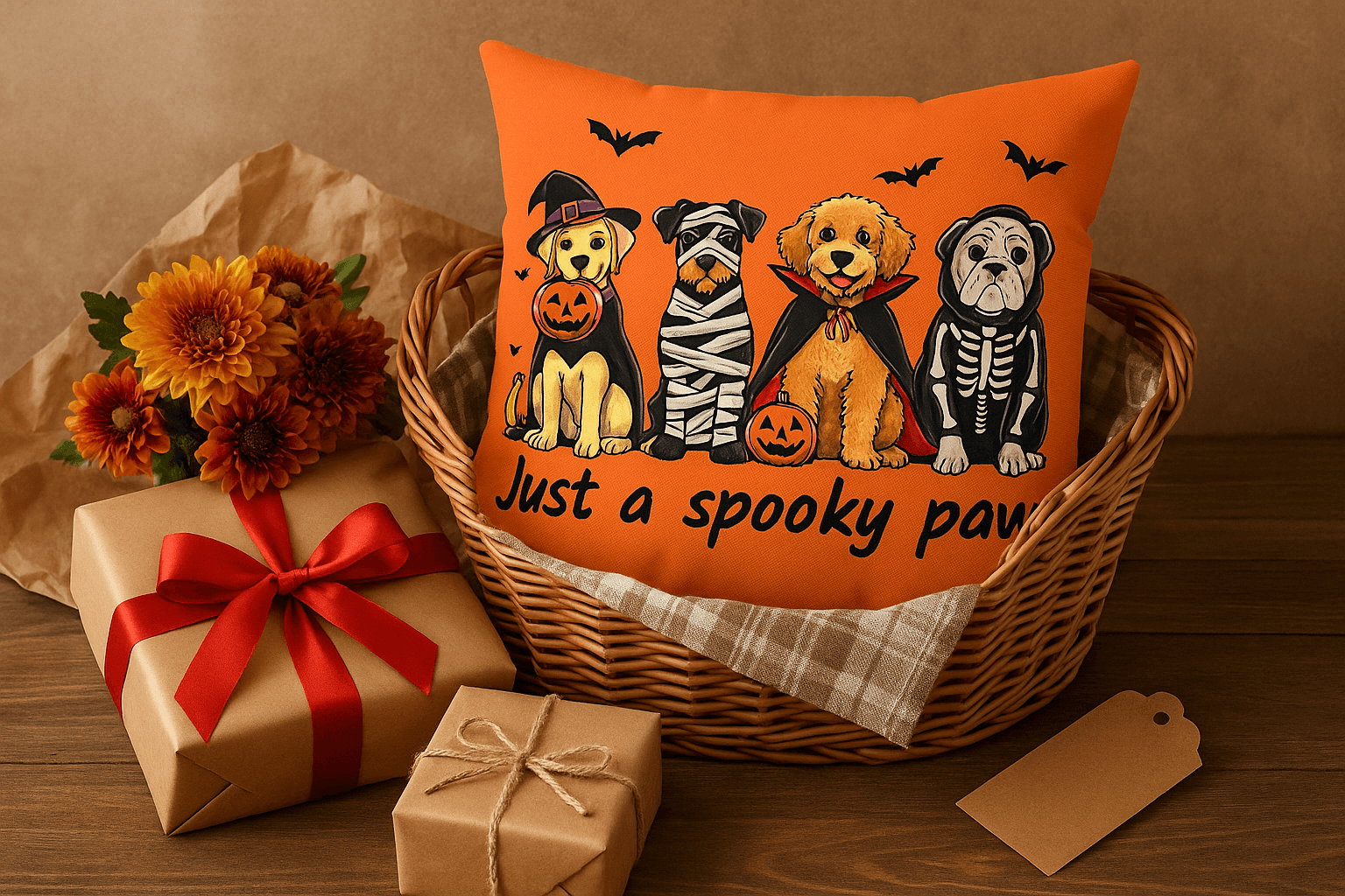 Halloween Dog Pillow - Just A Spooky Paw Pet Decor Cushion - Purrfect Pet Haven