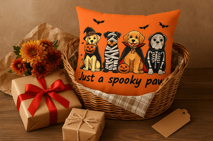 Halloween Dog Pillow - Just A Spooky Paw Pet Decor Cushion - Purrfect Pet Haven