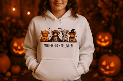 Moo-d Halloween Hoodie Sweatshirt - Highland Cow Print - Purrfect Pet Haven