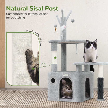Wefulfil Grey Cat Tree Tower with natural sisal post for kittens, multiple levels and cozy hideout