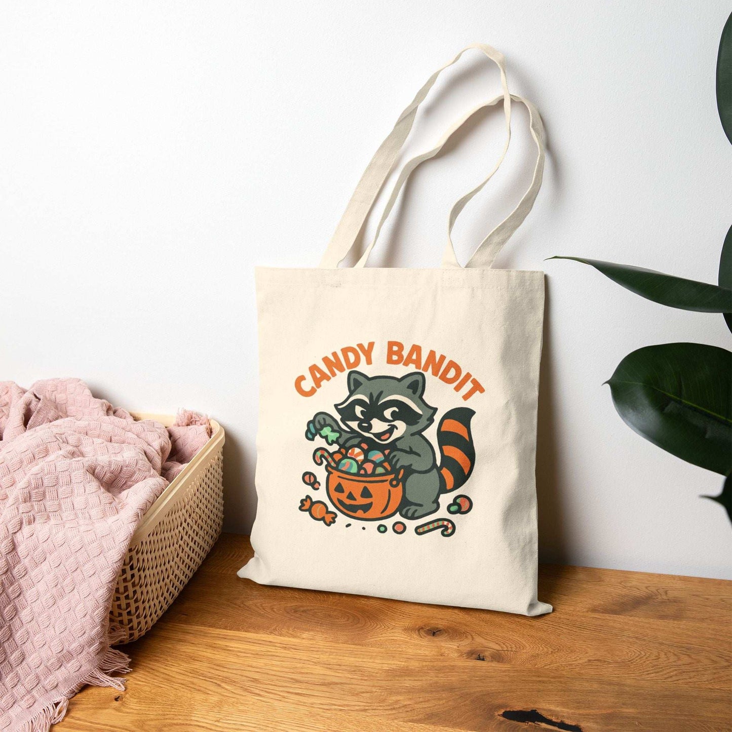 Halloween Cotton Canvas Tote Bag - Trick or Treat Candy Bandit - Purrfect Pet Haven