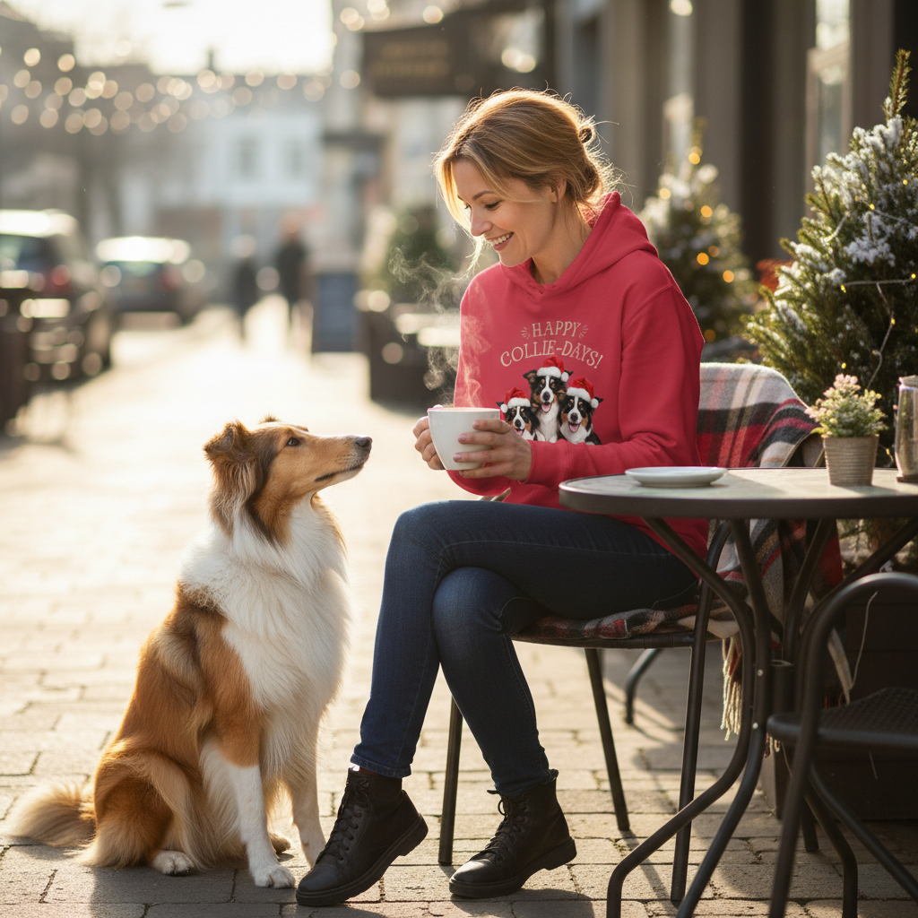 Happy Collie Days Red Hoodie Lifestyle
