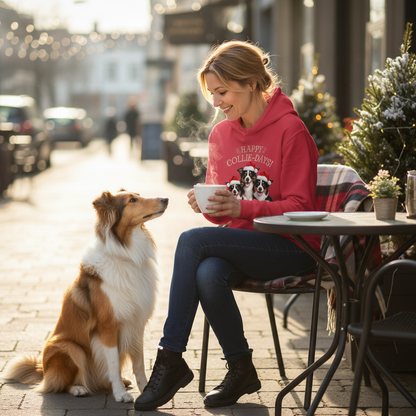 Happy Collie Days Red Hoodie Lifestyle