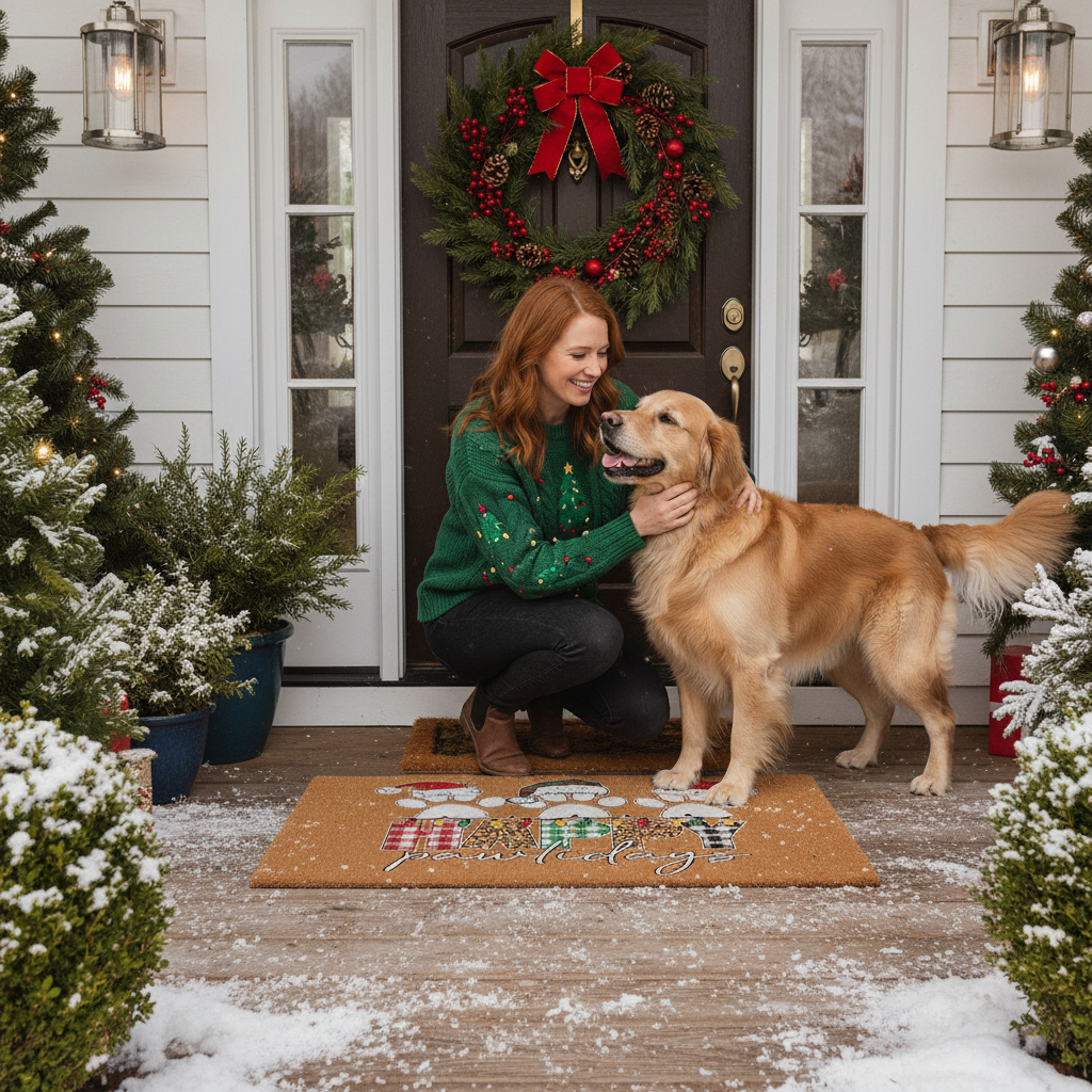 Happy Pawlidays Doormat - Overhead Christmas Porch