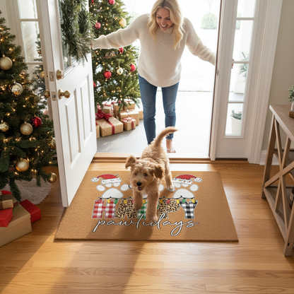 Happy Pawlidays Doormat - Overhead Morning Welcome