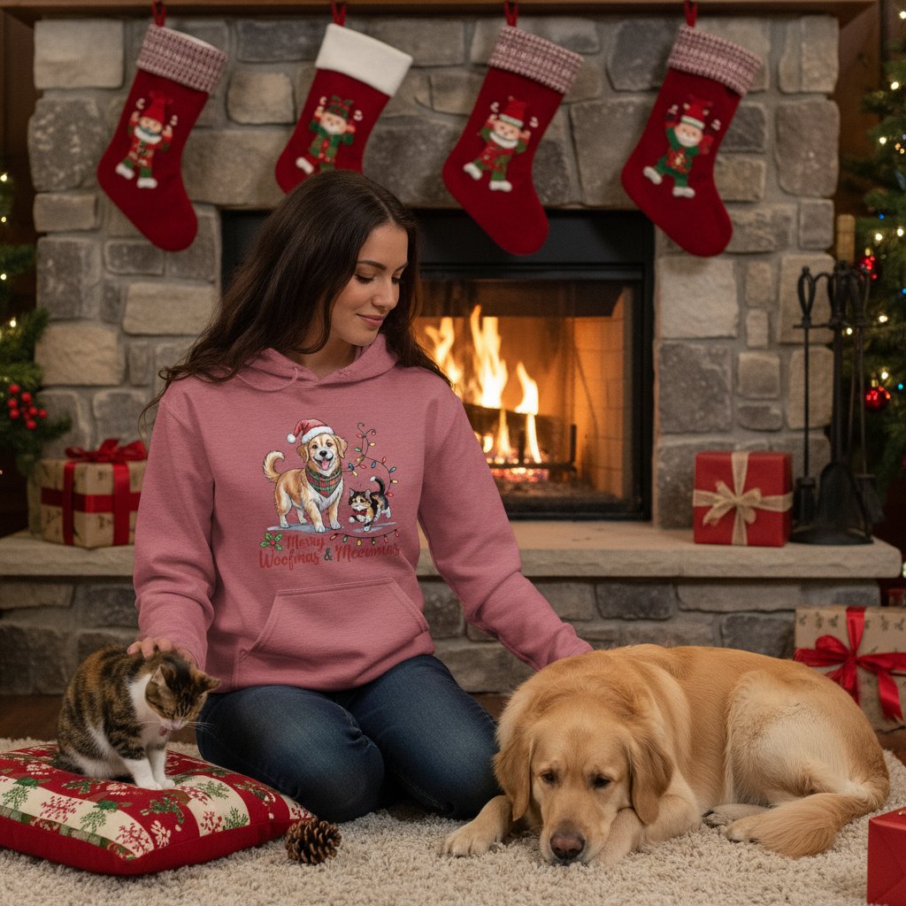 Heather Sport Scarlet Red Merry Woofmas & Meowmas Hoodie - Final