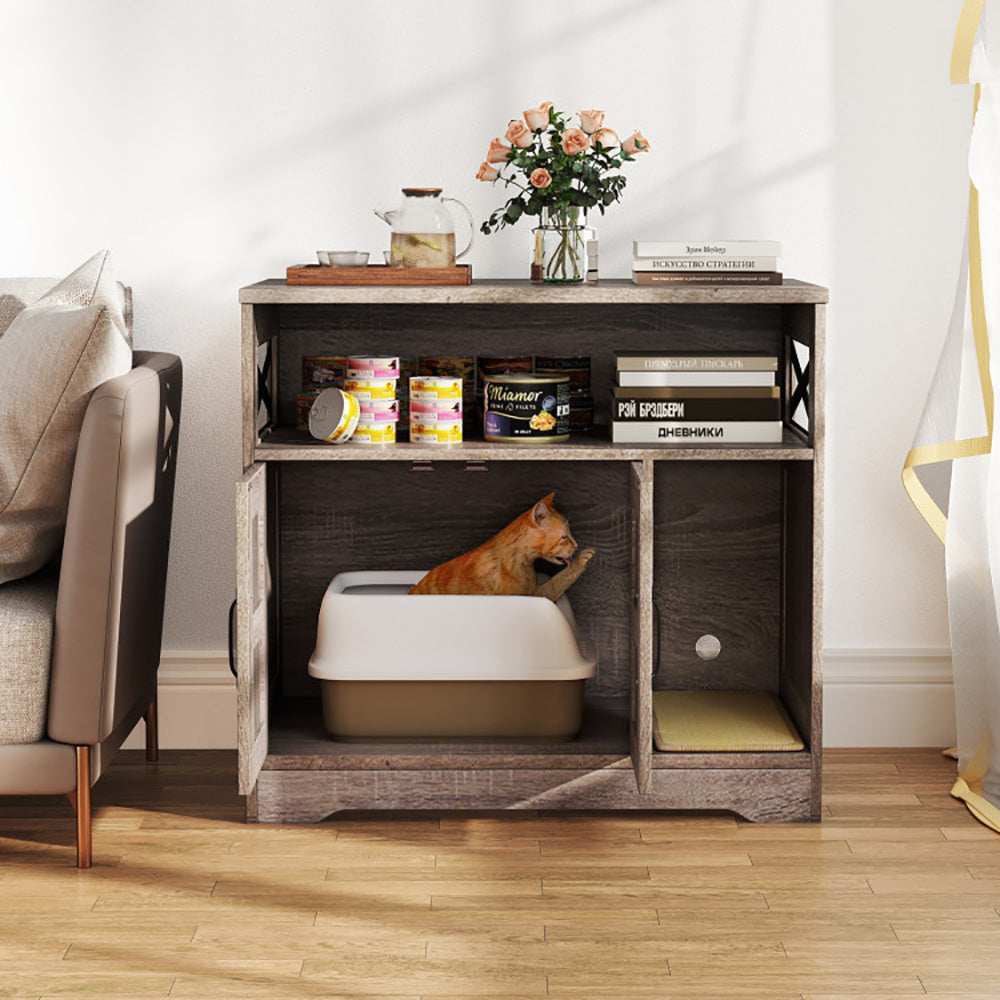 Hidden Cat Litter Box Enclosure Washroom Furniture with Storage - Purrfect Pet Haven