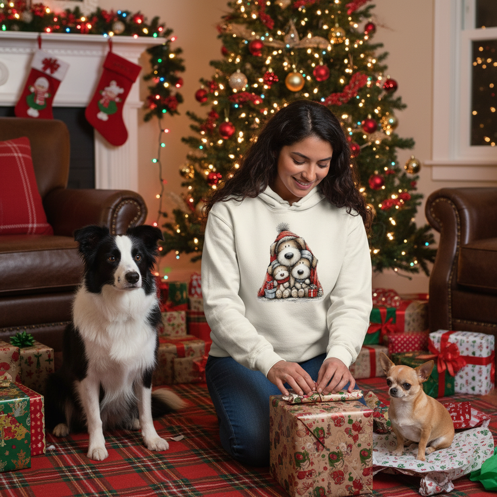 Comfort Colors Huddled Whimsy Pups Hoodie - Christmas Gift - Purrfect Pet Haven