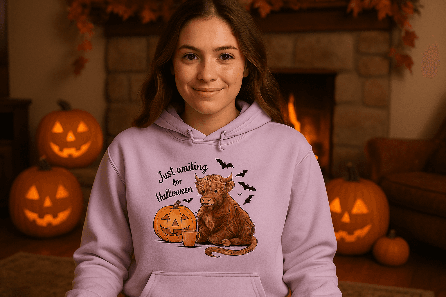 Waiting for Halloween Highland Cow Hoodie Sweatshirt - Purrfect Pet Haven