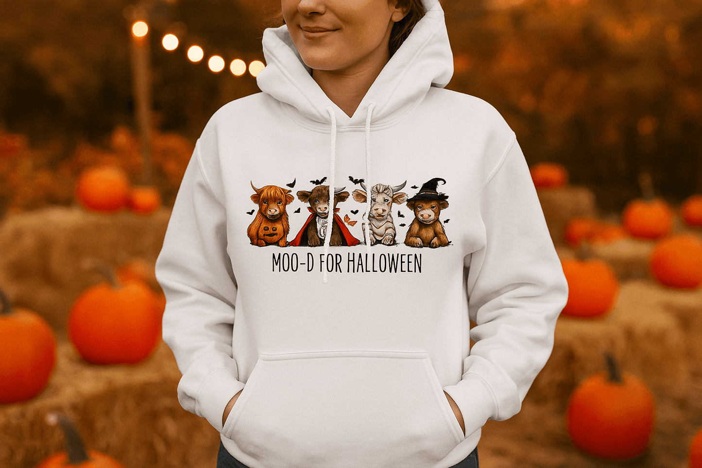 Moo-d Halloween Hoodie Sweatshirt - Highland Cow Print - Purrfect Pet Haven