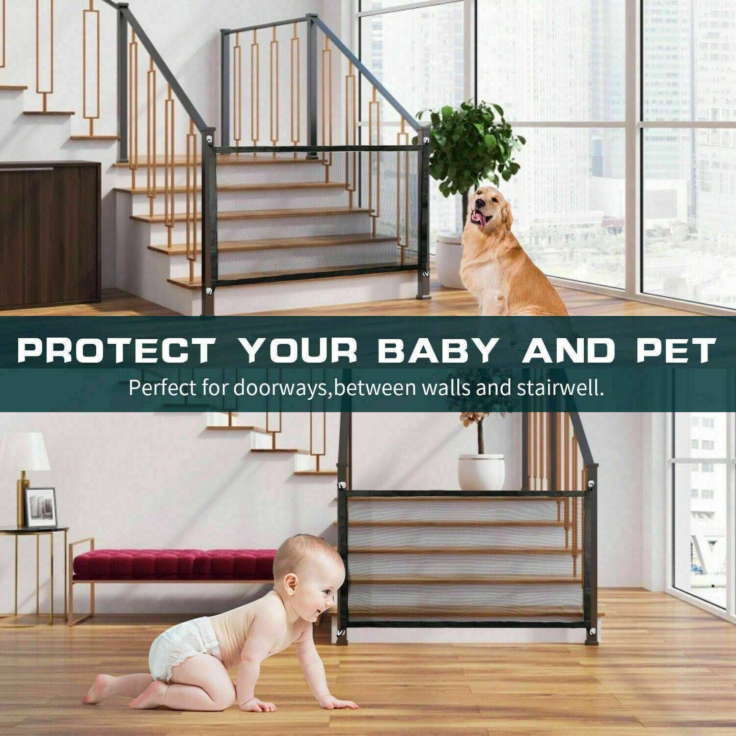 Magic Pet Safety Gate - Portable Mesh Fence for Dogs, Cats & Babies - Purrfect Pet Haven