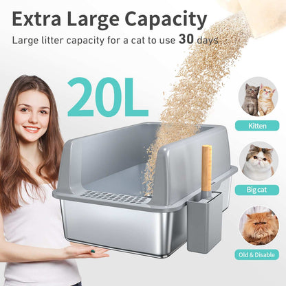Wefulfil Large 6 Inch Bottom Basin cat litter box with extra large 20L capacity and scoop