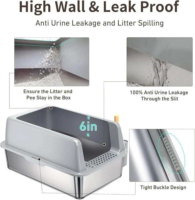 Wefulfil Large 6 Inch Bottom Basin pet litter box with high wall and leak proof design