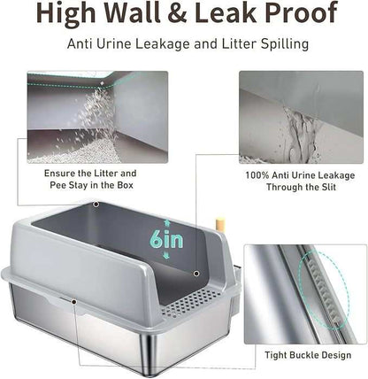 Wefulfil Large 6 Inch Bottom Basin pet litter box with high wall and leak proof design