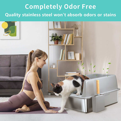 Wefulfil pet supplies large 6 inch bottom basin stainless steel odor free cat litter box