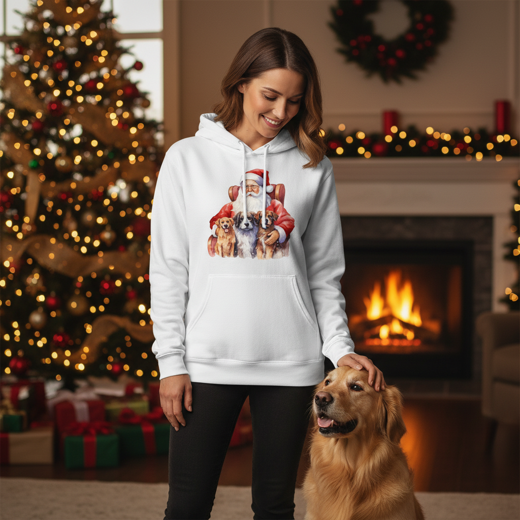 Santa Holding Pups Hoodie - Christmas Dog Lover Sweatshirt - Purrfect Pet Haven