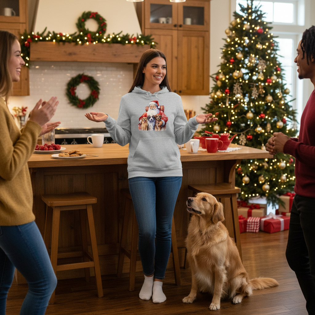 Santa Holding Pups Hoodie - Christmas Dog Lover Sweatshirt - Purrfect Pet Haven