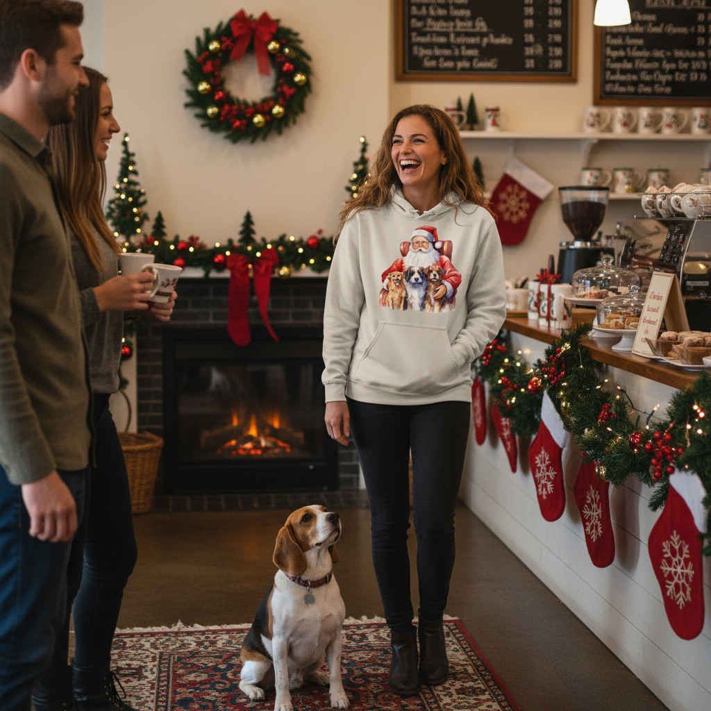 Santa Holding Pups Hoodie - Christmas Dog Lover Sweatshirt - Purrfect Pet Haven