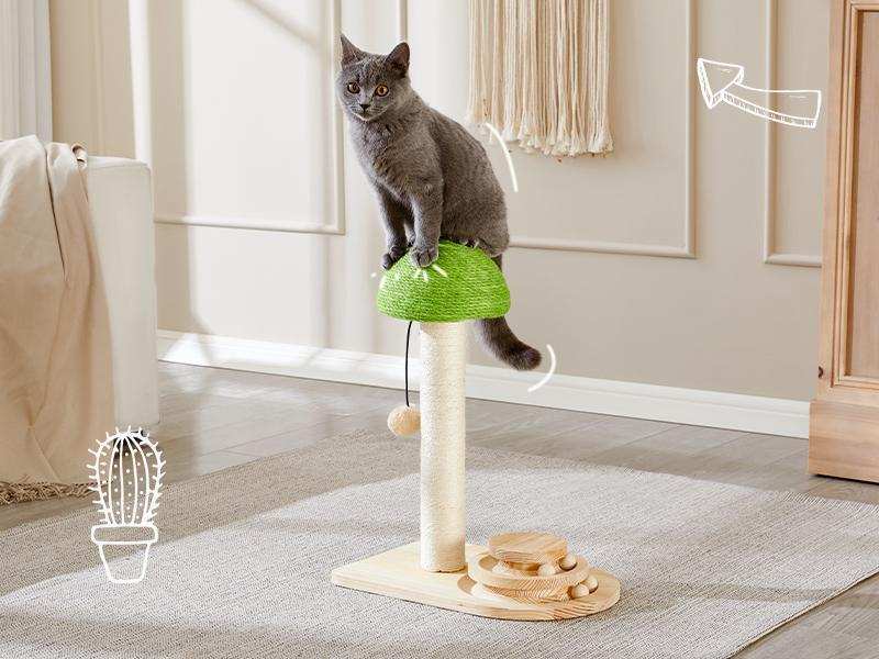 Mushroom Sisal Rope 2 In 1 Wooden Scratching Post - Purrfect Pet Haven