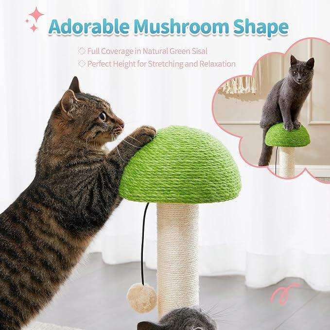 Mushroom Sisal Rope 2 In 1 Wooden Scratching Post - Purrfect Pet Haven