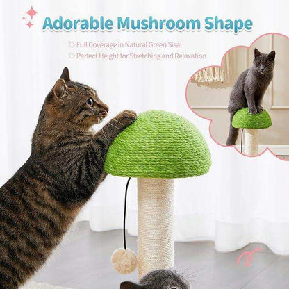 Mushroom Sisal Rope 2 In 1 Wooden Scratching Post - Purrfect Pet Haven