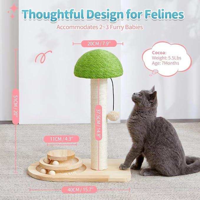 Mushroom Sisal Rope 2 In 1 Wooden Scratching Post - Purrfect Pet Haven