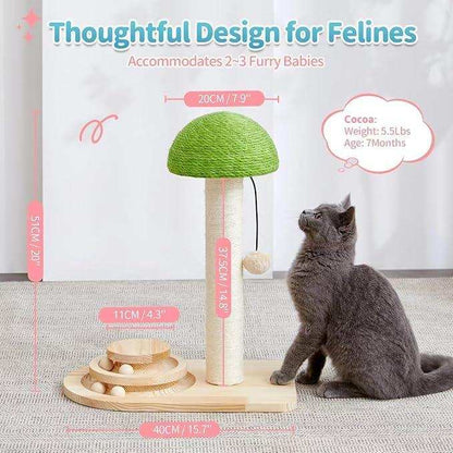 Mushroom Sisal Rope 2 In 1 Wooden Scratching Post - Purrfect Pet Haven