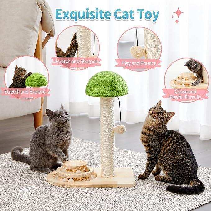 Mushroom Sisal Rope 2 In 1 Wooden Scratching Post - Purrfect Pet Haven
