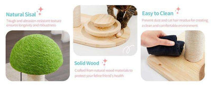 Mushroom Sisal Rope 2 In 1 Wooden Scratching Post - Purrfect Pet Haven