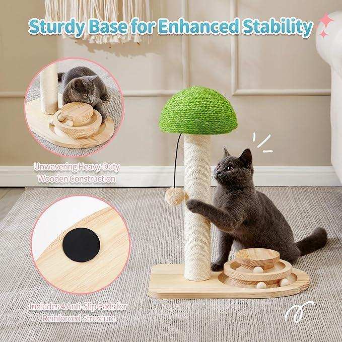 Mushroom Sisal Rope 2 In 1 Wooden Scratching Post - Purrfect Pet Haven