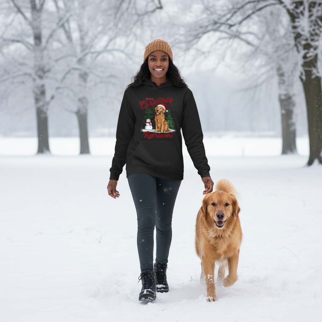 Merry Christmas Red Nose Retriever Black Hoodie Lifestyle