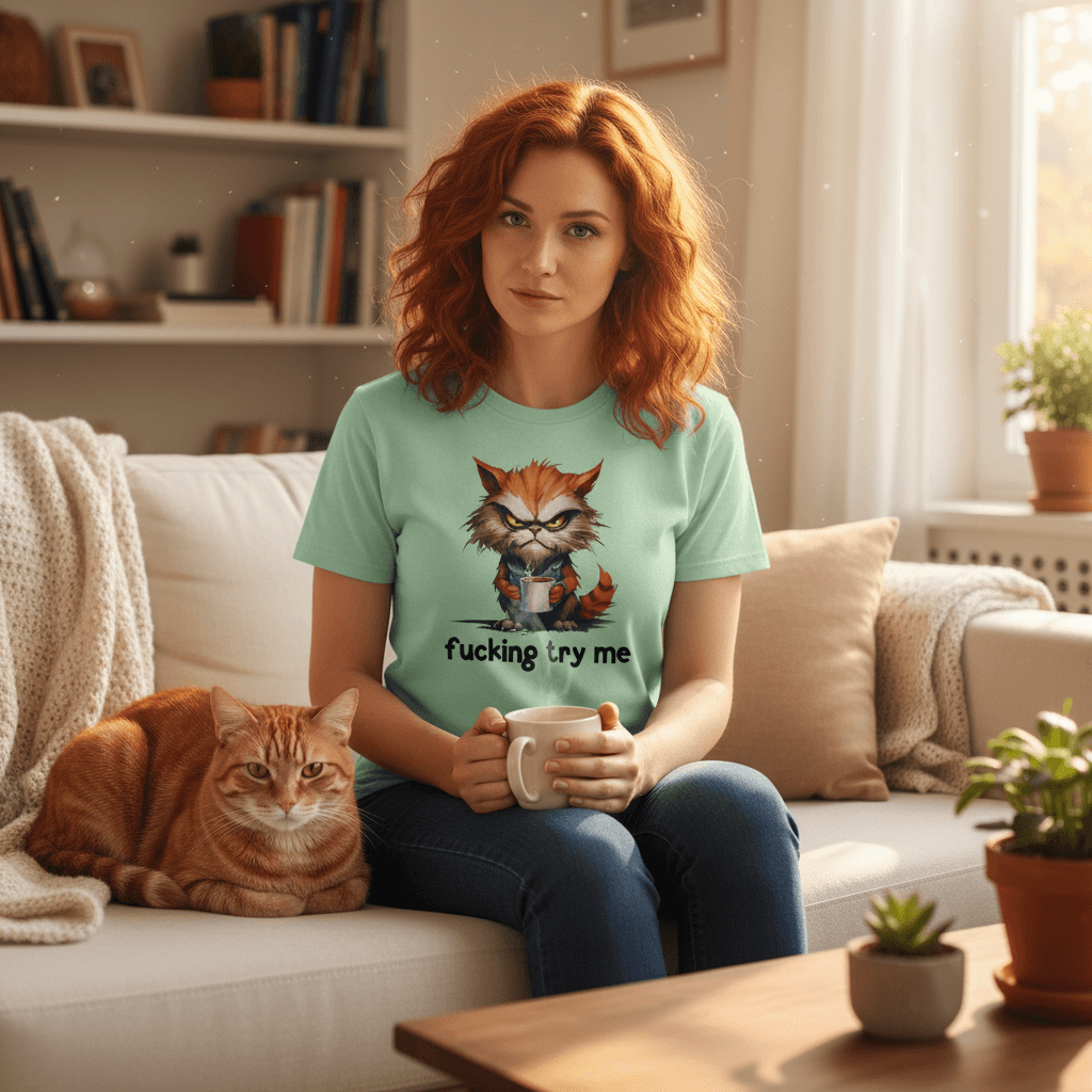 Try Me Cat Coffee Tee - Funny Sarcastic T-Shirt - Purrfect Pet Haven