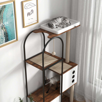 Wefulfil Modern Arched Cat Tree Tower with multi-level platforms and cozy resting areas for cats