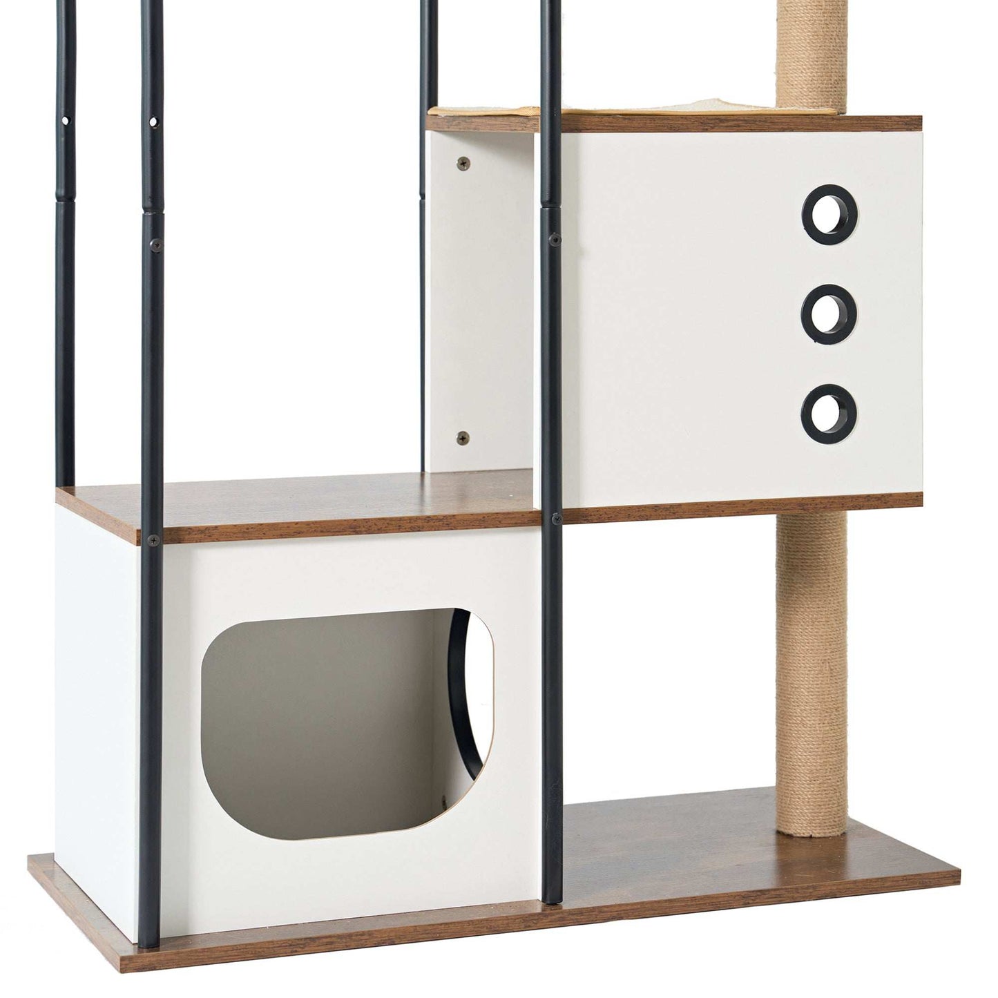 Wefulfil Modern Arched Cat Tree Tower with white wooden panels and scratching post