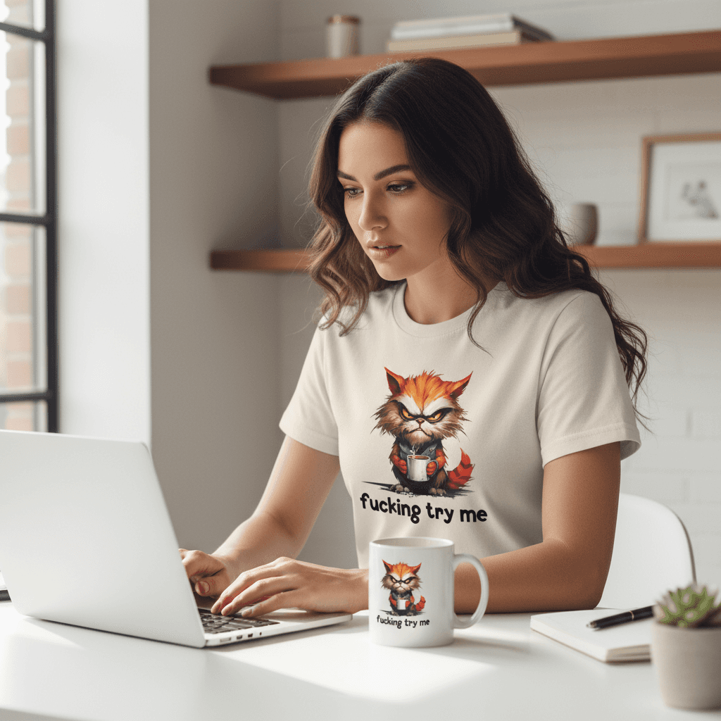 Try Me Cat Coffee Tee - Funny Sarcastic T-Shirt - Purrfect Pet Haven