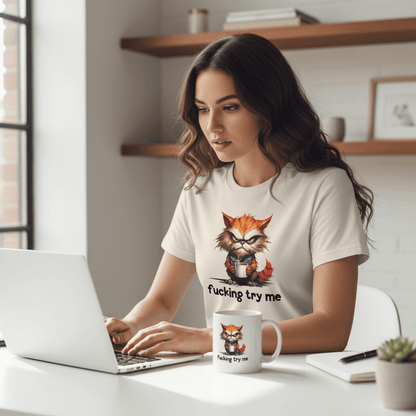 Try Me Cat Coffee Tee - Funny Sarcastic T-Shirt - Purrfect Pet Haven
