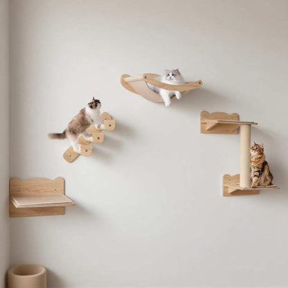 Cat Wall Furniture with Hammock Set Of Four - Purrfect Pet Haven