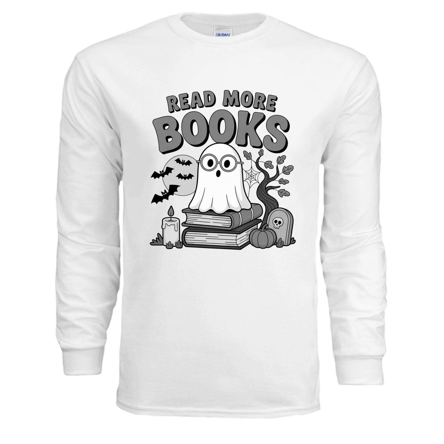 Read More Books Cute Ghost Orange Long Sleeve Shirt - Bookworm Halloween Tee - Purrfect Pet Haven
