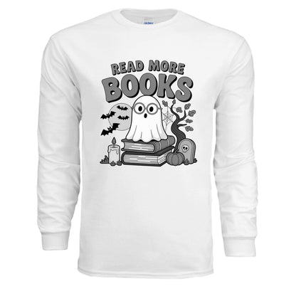 Read More Books Cute Ghost Orange Long Sleeve Shirt - Bookworm Halloween Tee - Purrfect Pet Haven