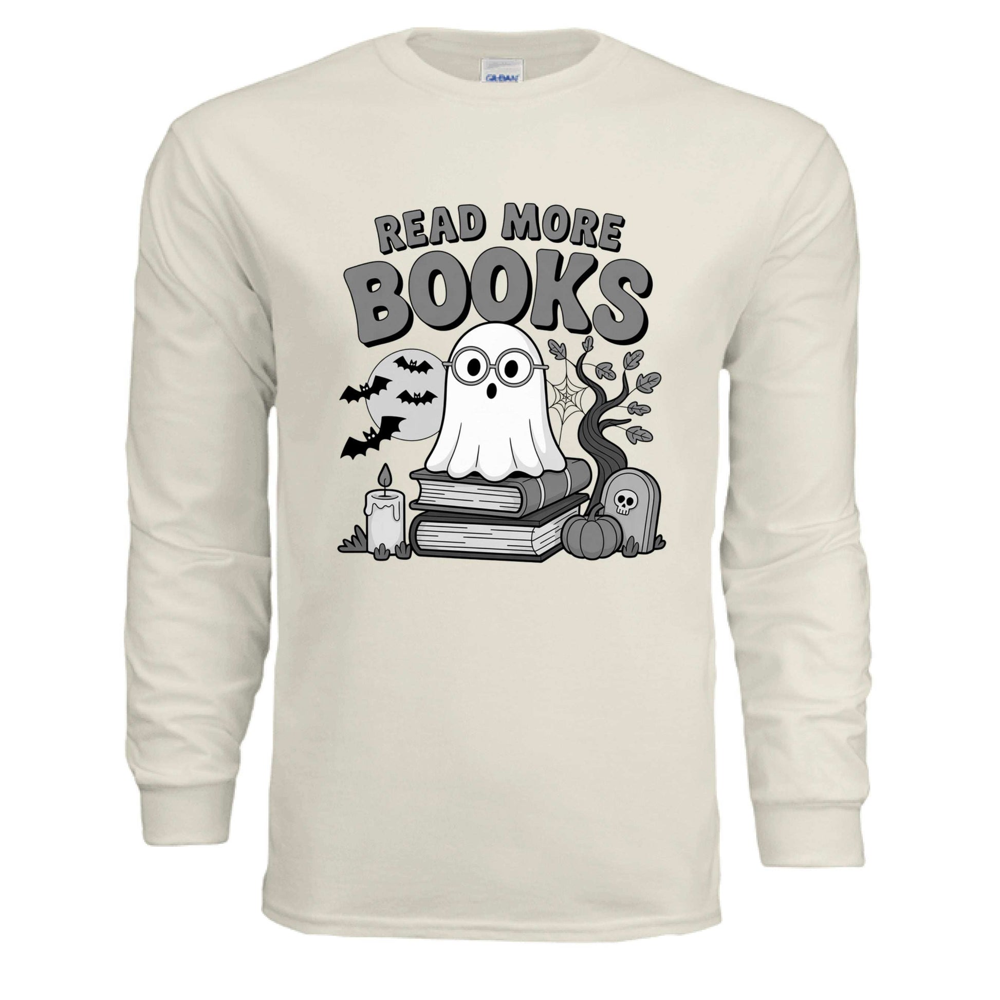 Read More Books Cute Ghost Orange Long Sleeve Shirt - Bookworm Halloween Tee - Purrfect Pet Haven