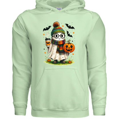 Cute Ghost Coffee Pumpkin Scene Hoodie - Fall Halloween Style - Purrfect Pet Haven