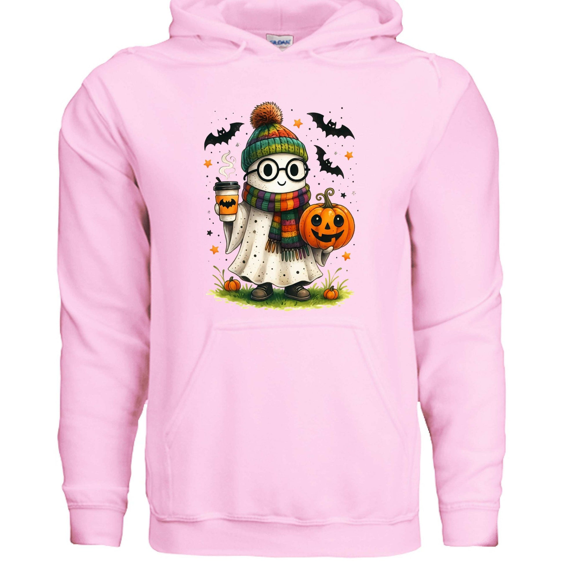 Cute Ghost Coffee Pumpkin Scene Hoodie - Fall Halloween Style - Purrfect Pet Haven