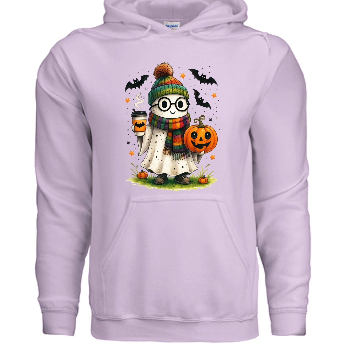 Cute Ghost Coffee Pumpkin Scene Hoodie - Fall Halloween Style - Purrfect Pet Haven