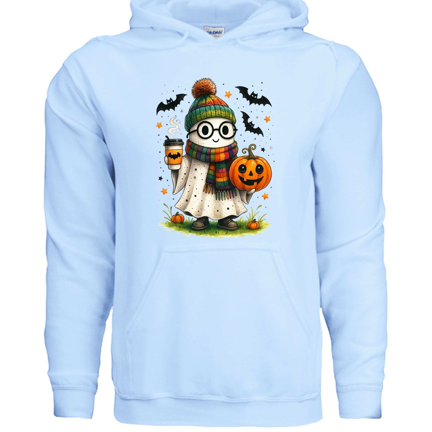 Cute Ghost Coffee Pumpkin Scene Hoodie - Fall Halloween Style - Purrfect Pet Haven