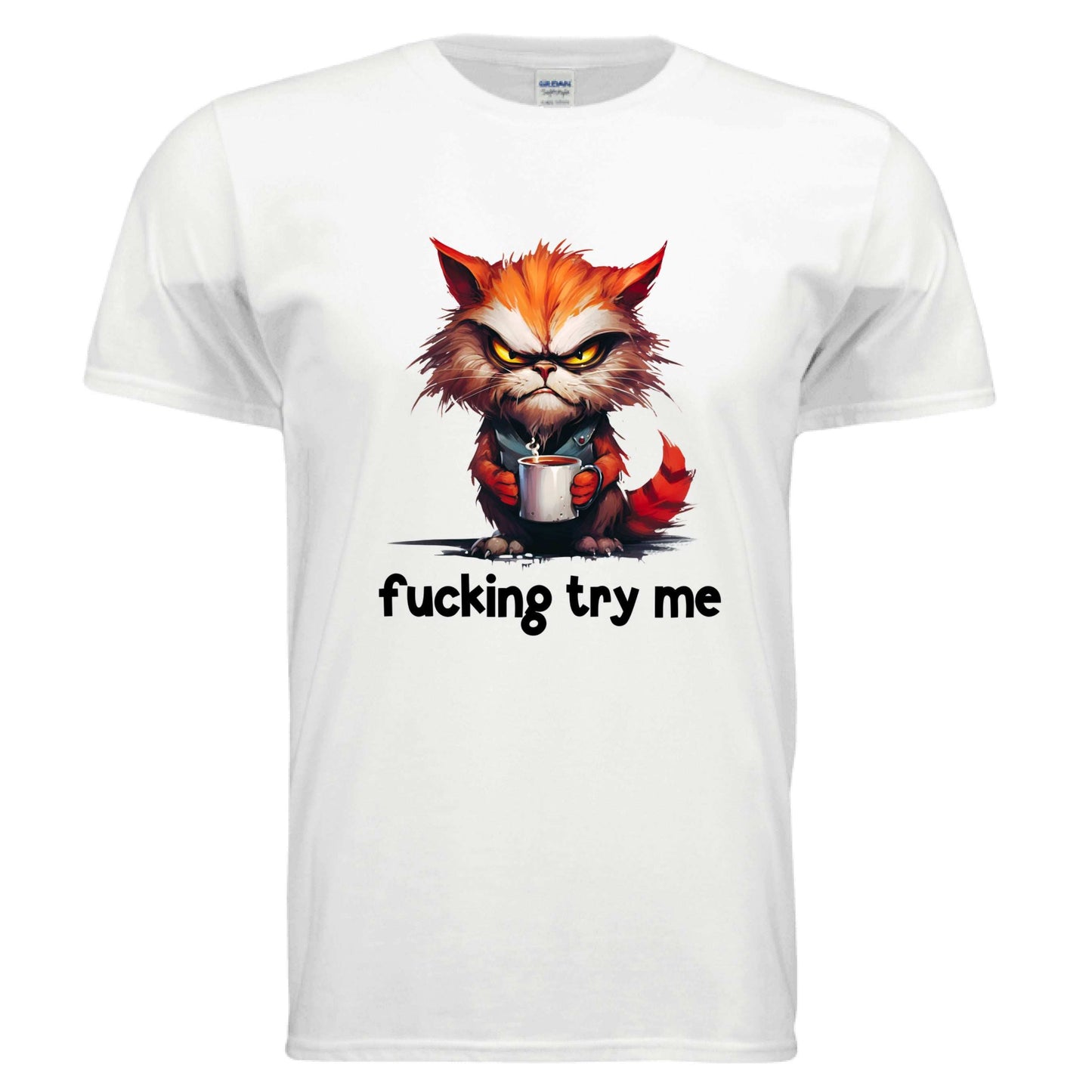 Try Me Cat Coffee Tee - Funny Sarcastic T-Shirt - Purrfect Pet Haven