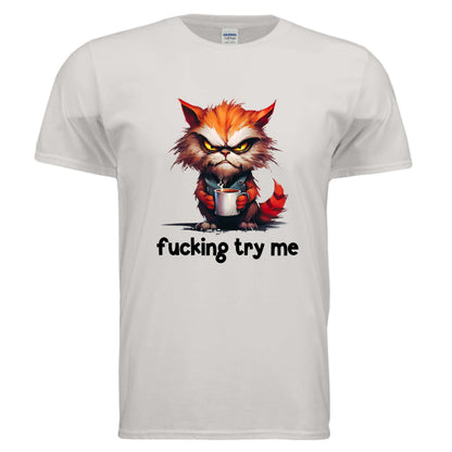 Try Me Cat Coffee Tee - Funny Sarcastic T-Shirt - Purrfect Pet Haven