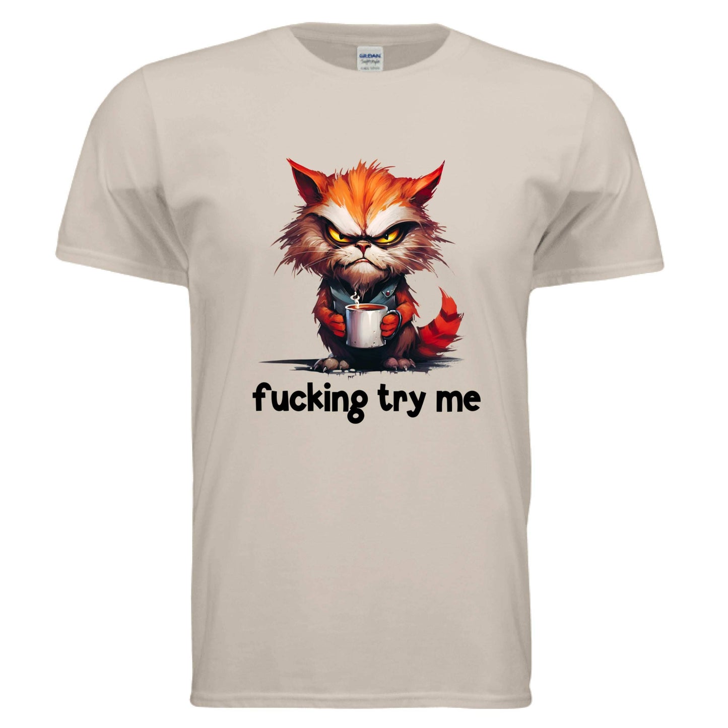 Try Me Cat Coffee Tee - Funny Sarcastic T-Shirt - Purrfect Pet Haven